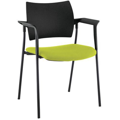 Sokoa - Fauteuil visiteur Tendance Pistache - Piètement Noir 4 Pieds - Empilable - Assise Tissu - M1