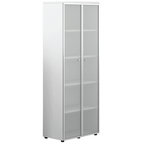 Rangement Portes Vitrées Naxos Ht 217 Cm Corps Blanc/ Top Bl