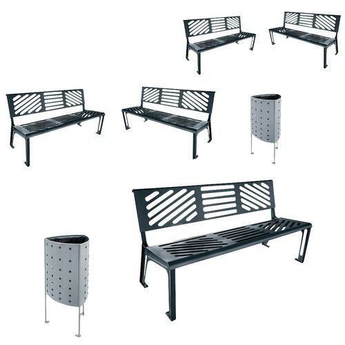 Pack 5 Bancs Kessen 170 Cm + 2 Poubelles Argo 45 Litres