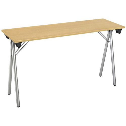 Table pliante Stage 160x40cm Hêtre Piètement Alu Gris 4 Pieds 74cm Hauteur Éco-responsable PEFC