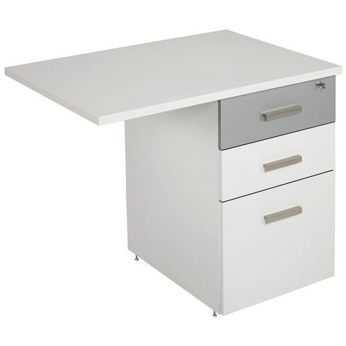 Simmob - Retour de bureau Linéo 80x60 cm Blanc - Caisson 3 tiroirs - Façade Alu - Éco-responsable