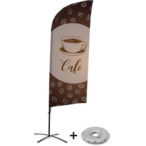 Showdown Displays - Drapeau de plage avec pied en croix pour café - Marron - 295 cm - Aluminium - Français