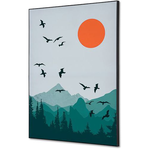 Showdown Displays - Cadre décoratif tissu Soleil et oiseaux - 42x59,4cm - Décoration murale écologique