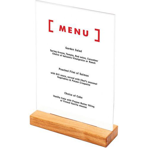 Showdown Displays - Porte-menu T en bois A4 - Bois exotique transparent - 32.5 cm hauteur - Idéal restaurant