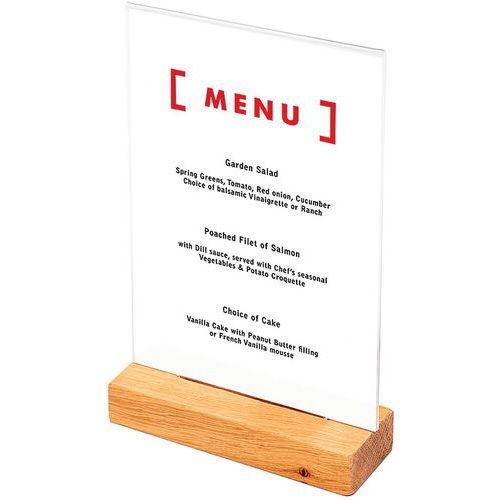 Showdown Displays - Porte-menu T en bois A5 - Bois exotique transparent - Présentoir élégant et durable