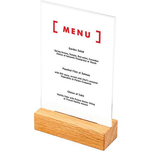 Showdown Displays - Porte-menu T en bois A6 - Bois exotique transparent - 17.7 cm hauteur - Présentoir élégant