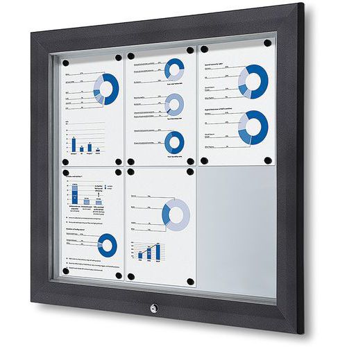 Showdown Displays - Vitrine Extérieure Verrouillable - 6xA5 - Aluminium - Magnétique - 76x80.5cm - Noir