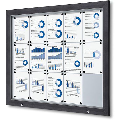 Showdown Displays - Vitrine Extérieure Verrouillable 15xA4 - Gris Anthracite - Magnétique - Aluminium - Plexiglas