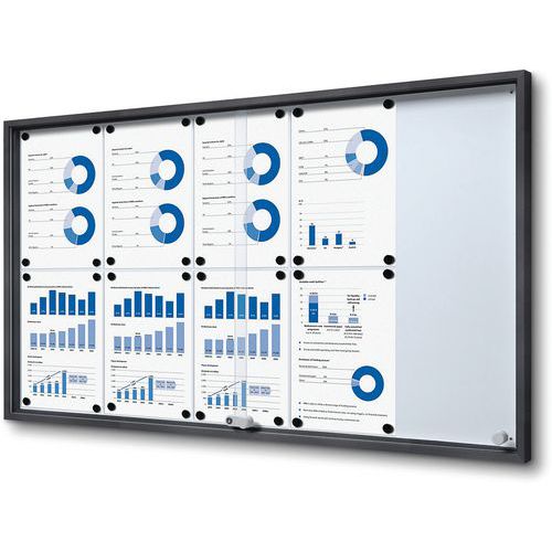Showdown Displays - Vitrine Verrouillable Coulissante 10xA4 Noir Magnétique Verre Trempé Aluminium
