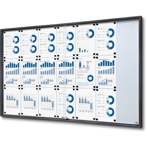 Showdown Displays - Vitrine verrouillable coulissante - 21xA4 Noir - Magnétique Aluminium - Intérieur