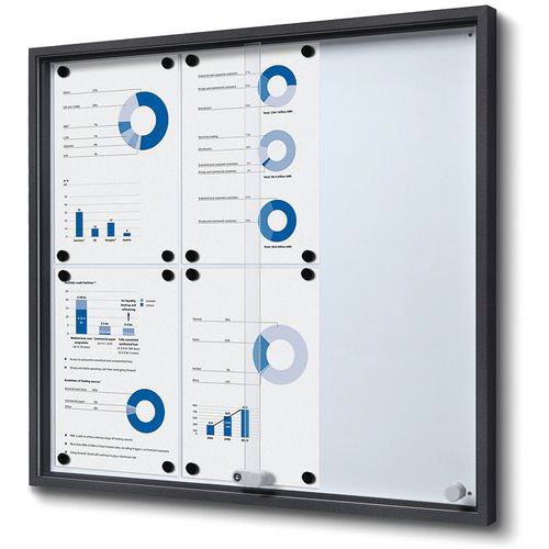 Showdown Displays - Vitrine Verrouillable Coulissante - 6xA4 Magnétique - Fond Aluminium Blanc - Noir