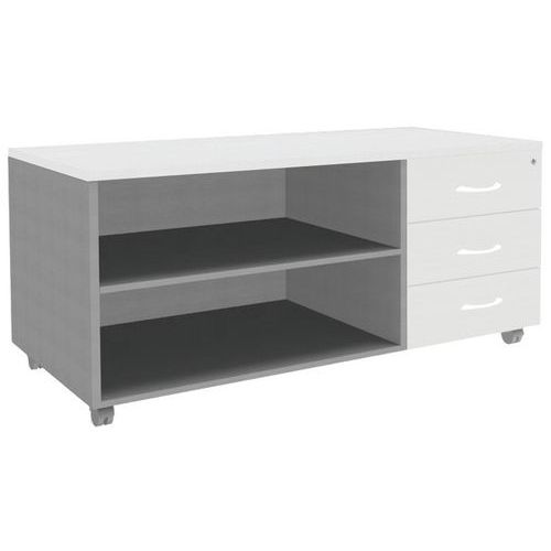 Console Mobile Caisson 3 Tiroirs L120xp60 Cm Blanc/aluminium
