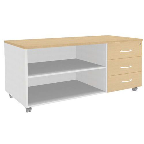 Console Mobile Caisson 3 Tir. L120xp60 Cm Chêne Clair/blanc