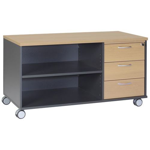 Console Mobile Caisson 3 T L120xp60 Cm Hêtre/anthracite