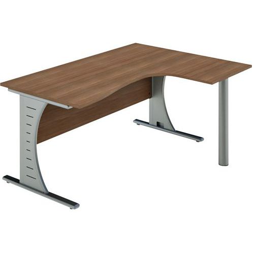 Bureau Asymétrique. Pieds Clap Ret.à Droite 180 Noyer/alu