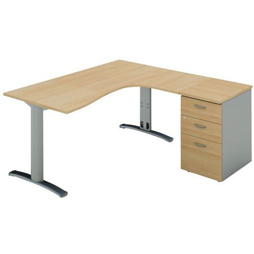 Pack:1 Bur.asym. 180 Pieds Dalia+caisson Ret.à D Hêtre/alu