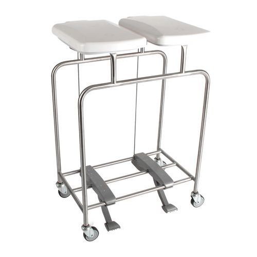 Sclessin Fonction Linge - Chariot porte-sacs HYGICAR IIII - 2 sacs avec couvercles et pédales - Inox - 96.5 cm hauteur