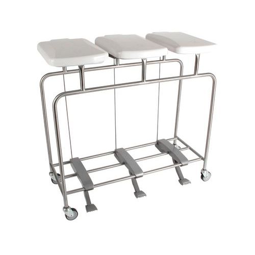 Sclessin Fonction Linge - Chariot porte-sacs HYGICAR III - 3 sacs avec couvercles et pédales - Inox - 51x108.5x96.5 cm