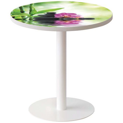 Guéridon Easy Office Bas Pied Métal Plateau Décor Bambou