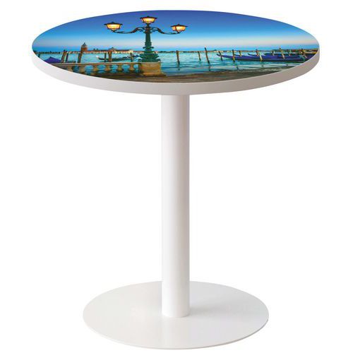 Guéridon Easy Office Bas Pied Métal Plateau Décor Lagune