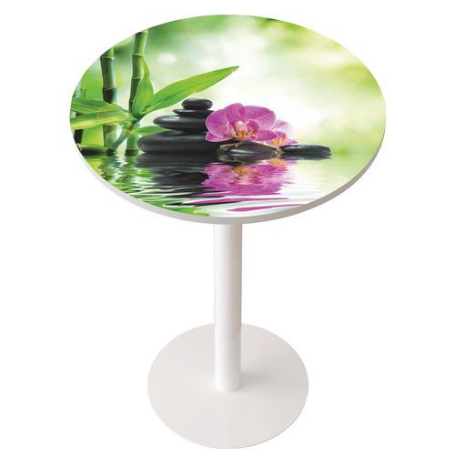 Guéridon Easy Office Haut Pied Métal Plateau Décor Bambou