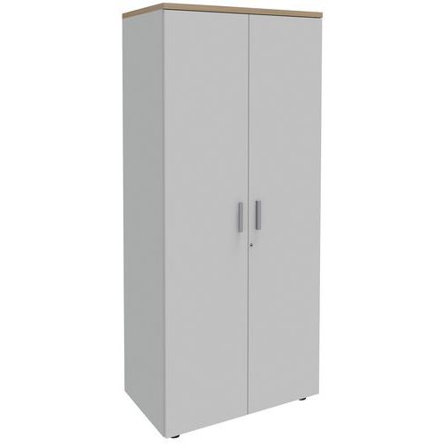 Armoire Linéo 80x180cm Corps Et Portes Blanc Perle / Top Chêne Clair