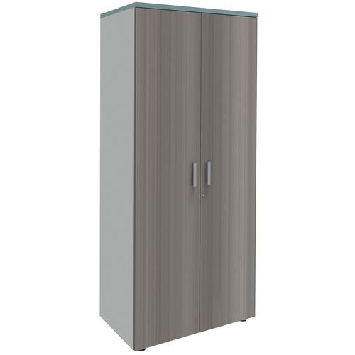 Armoire Linéo 80x180cm Corps Blanc/portes Chêne Gris/top Bleu Argile