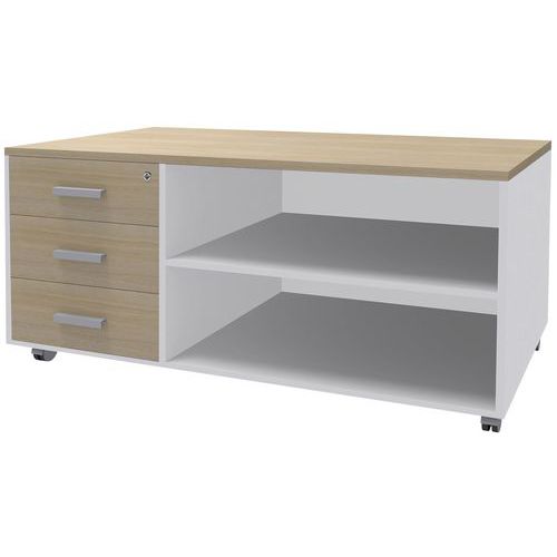 Console Mobile Caisson 3 Tir. L120xp60 Cm Blanc/chêne Clair