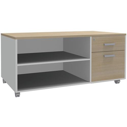 Console Mobile Caisson 2 Tir. L120xp60 Cm Blanc/chêne Clair