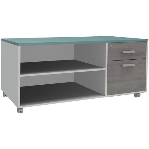 Console Mobile Caisson 2 Tiroirs L120 Blanc/chêne Gris/bleu Argile