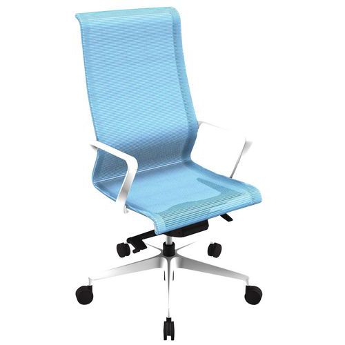 Fauteuil Direction Dinamica Haut Résil Bleu Pied Blanc