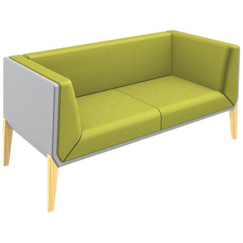 Canapé Accord 2 Pl. Pied Hêtre Coussin Vert Coque Gris