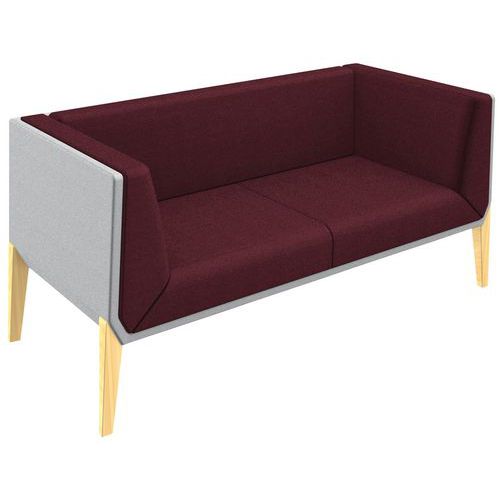 Canapé Accord 2 Pl. Pied Hêtre Coussin Prune Coque Gris