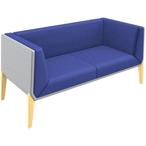 Canapé Accord 2 Pl. Pied Hêtre Coussin Bleu Coque Gris