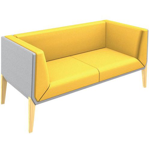 Canapé Accord 2 Pl. Pied Hêtre Coussin Jaune Coque Gris