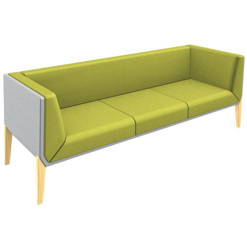 Canapé Accord 3 Pl. Pied Hêtre Coussin Vert Coque Gris