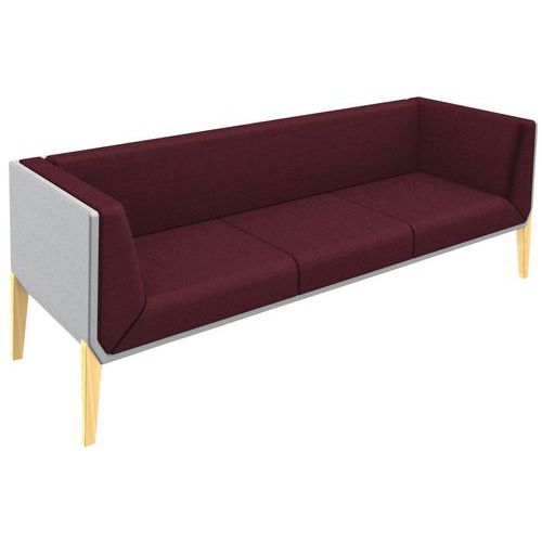 Canapé Accord 3 Pl. Pied Hêtre Coussin Prune Coque Gris