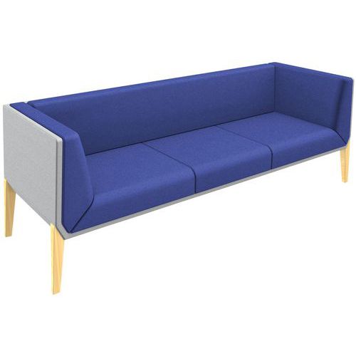 Canapé Accord 3 Pl. Pied Hêtre Coussin Bleu Coque Gris