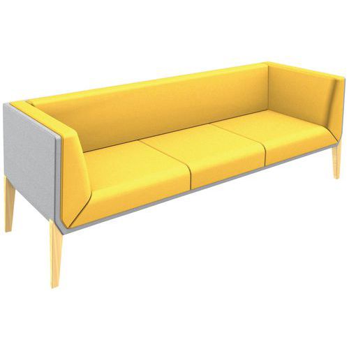 Canapé Accord 3 Pl. Pied Hêtre Coussin Jaune Coque Gris