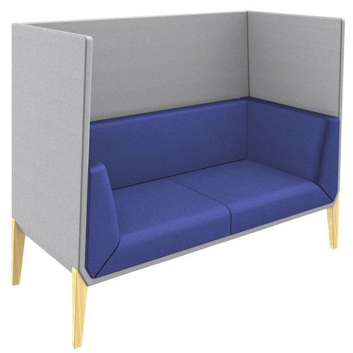 Canapé Haut Accord 2 Places Pied Hêtre Coussin Bleu Coque Gris