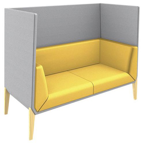 Canapé Haut Accord 2 Places Pied Hêtre Coussin Jaune Coque Gris