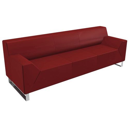 Canapé Asso 3 Places Piètement Chrome Enduit Pvc Bordeaux