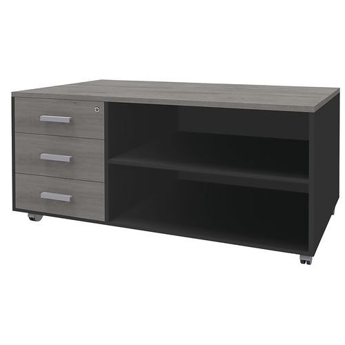 Console Mobile Caisson 3 Tir. L120xp60 Cm Chêne Gris/carbone