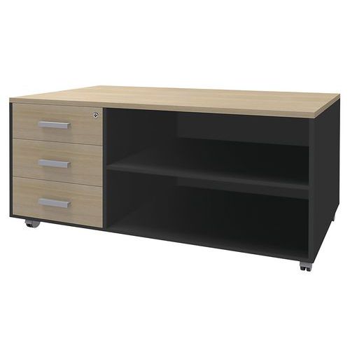 Console Mobile Caisson 3 Tir. L120xp60 Chêne Clair/carbone