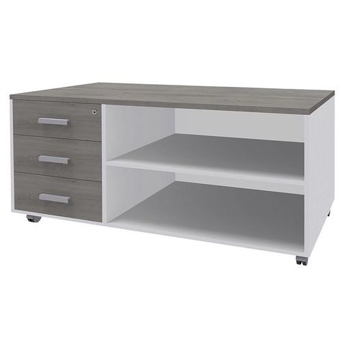 Console Mobile Caisson 3 T L120xp60 Cm Chêne Gris/blanc