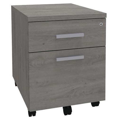 Caisson Mobile Steel 2 Tiroirs + Plumier Chêne Gris