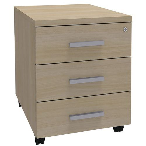 Caisson Mobile Steel 3 Tiroirs + Plumier Chêne Clair