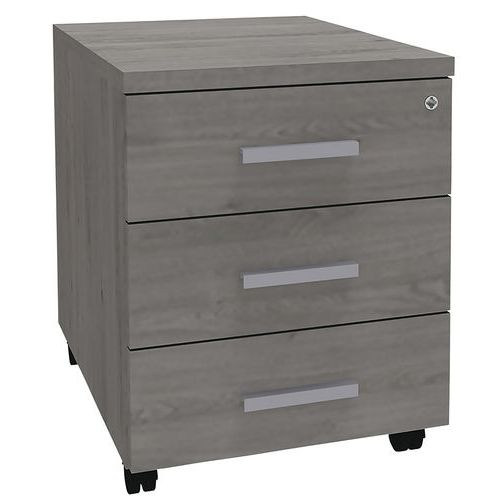 Caisson Mobile Steel 3 Tiroirs + Plumier Chêne Gris