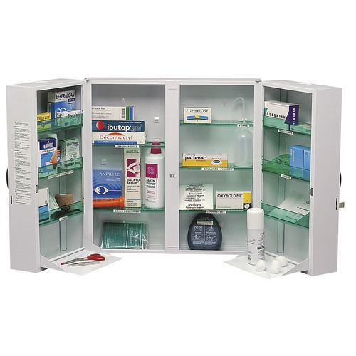 Armoire à pharmacie ROSSIGNOL 2 portes avec kit de base - Acier - 2 ans de garantie - Équipement médical essentiel
