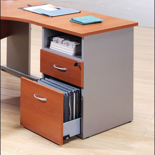 Simmob - Caisson de bureau 2 tiroirs Hêtre/alu - 80 cm Profondeur - Fermeture à clé - Éco-responsable
